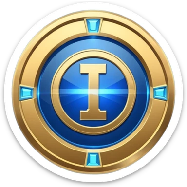 Futuristic achievement medal badge, circular shield emblem with engraved Roman numeral I and subtle “12M” detail, metallic gold and deep blue glow, sci-fi web3 game UI style, polished 3D game asset, soft energy aura, dark background, centered composition, high detail sticker