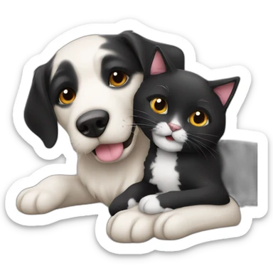 Un chien noir et un chat qui se fon un calin sticker