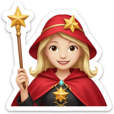 young girl magician with a cape and magic wand smiling sticker