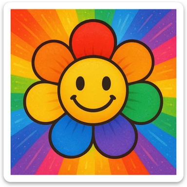 gay pride emoji, rainbow flower, cheerful and inclusive, colorful and bright sticker