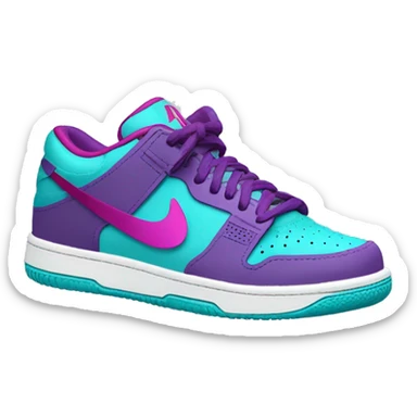 Hyper Realistic top front view of a pair of turquoise,light teal,magenta,and dark purple Nike Shock Sneakers. sticker