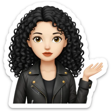 Chica blanca, con cabello negro largo y rizado, con chaqueta de cuero,arquitecta sticker