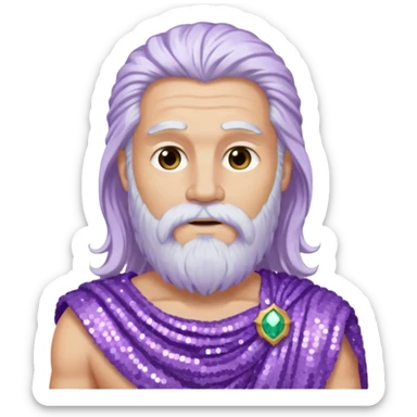 Jupiter from Roman Deities with long white hair and beard, lilac sequin toga sticker