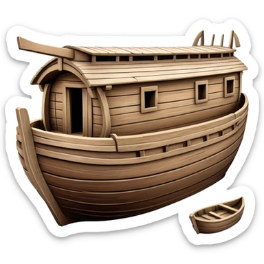 Large empty wooden ark vessel, wide hull, detailed realistic wooden construction, no animals sticker