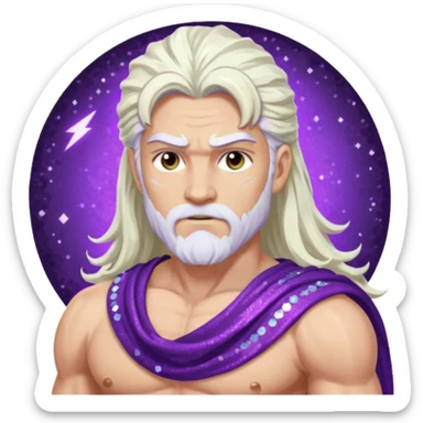 Jupiter Thunder God with long white hair, purple sequin toga sticker