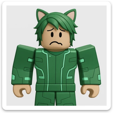 Edit the character in the reference image to have a confused expression, keeping the original Roblox style, outfit, and face color exactly as in the reference image. sticker