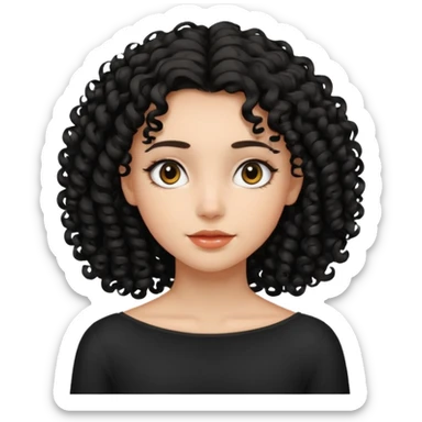 Uma garota de cabelos cacheados pretos até no ombro com o rosto harmônico e bonito, sem brincos sticker