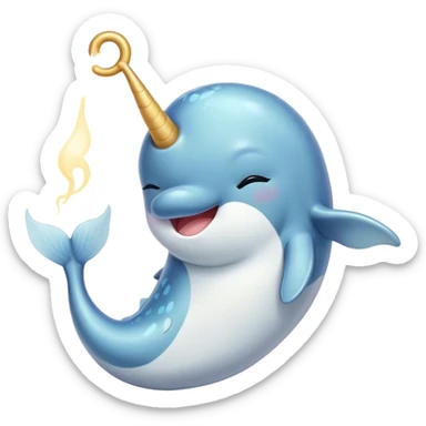 Cinematic Cute Yawning Cute Narwhal Portrait Emoji, Head tilted slightly with a dramatic, wide-open yawn, showcasing a streamlined, elegant body with a gracefully curling tusk and sleepy, half-closed eyes, Simplified yet irresistibly adorable features, highly detailed, glowing with a soft, cozy oceanic glow, high shine, relaxed yet expressive, stylized with a hint of whimsical marine ease, soft glowing outline, capturing the essence of a drowsy yet affectionate cute narwhal that appears ready to stretch and yawn its way out of the screen! sticker
