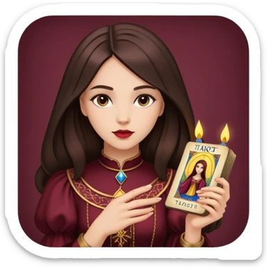 A brunette girl with a square hairstyle reading the Burgundy tarot sticker