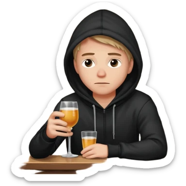 Caucasian in black hoodie sitting sad at bar sticker