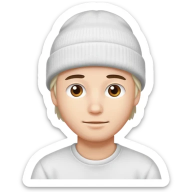 A guy head with white beanie sticker