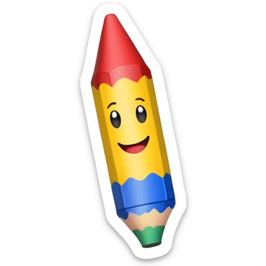 Single colorful crayon with a happy face sticker