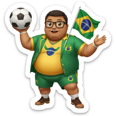 make an guy called pedro who is dancing with a football and playing brazzilian phonk and hee has glasses and is obese and make it look like hes listening to brazzilian phonk so it has a brazil flag and text saying phonk on it and give him demon laser eyes phonk demon tuff boii  sus phonk brazilo! sticker