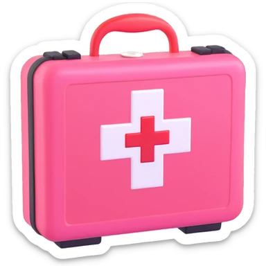 Make this first aid kit pink, keep the 3D Microsoft fluent style, shiny and realistic, with a red cross in a circle on the front. No background. sticker
