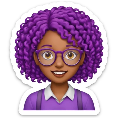 nerd emoji like with glasses and buck teeth but it’s a black girl with purple curly hair sticker