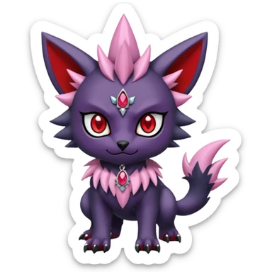 Floral pastel gothic edgy emo cool and ruby-jewelry-adorned Absol-Litten-Amaura-fusion-Fakemon-animal-creature  sticker
