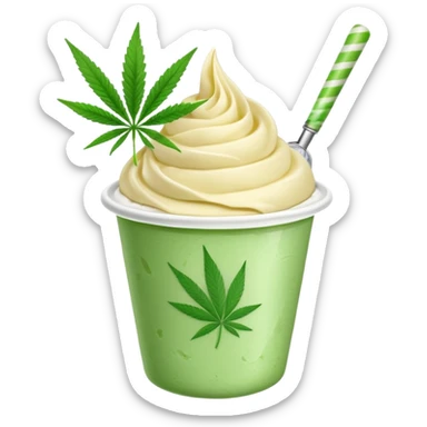gelato in a cup with cannabis leaf sticker