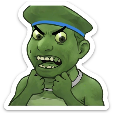 man choking himself with crossed arms on his neck screaming sticker