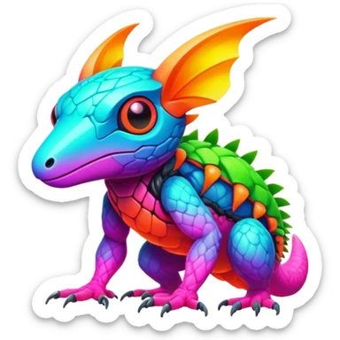 Tropical lush warm-colored modern colorful neon-colored cyber-Fakémon-Trico-creature sticker