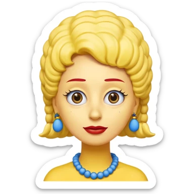 3D emoji head-only, smooth plastic, soft studio light, big round eyes, bold outline, centered, transparent bg,
Marge Simpson, yellow skin, tall cylindrical blue beehive hair, red bead necklace, overbite, no earrings, no eyelashes, no blonde hair sticker