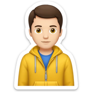 brunette man with yellow dutch clothing sticker