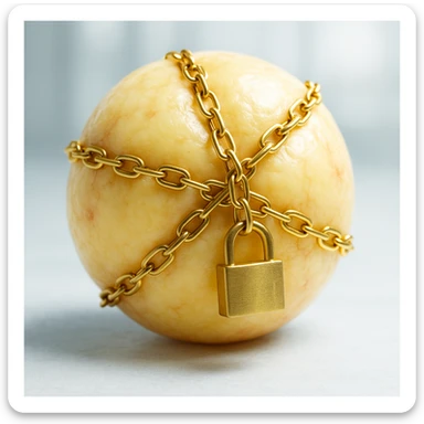 adipocyte locked by golden chains and padlock, hyper realistic 4K, cellular details, clinical atmosphere, bright light sticker