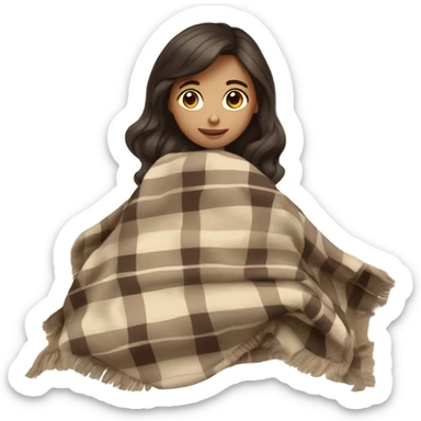 Beige clean girl folded plaid blanket with dark brown hait sticker