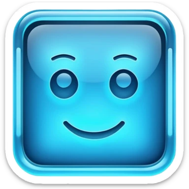 A glowing neon square in shades of blue, transparent background sticker