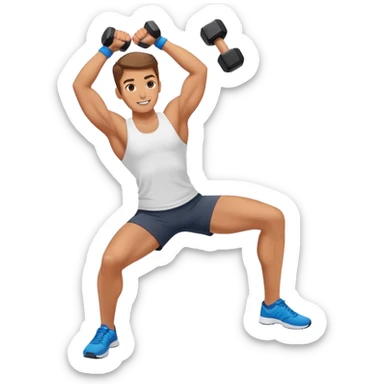 Energetic fitness instructor stretching with dumbbells sticker