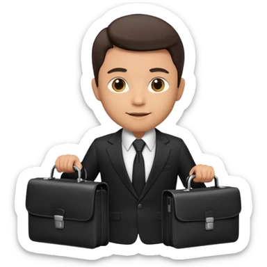 male memoji, elegant man in a black suit with tie, holding a briefcase, confident expression sticker