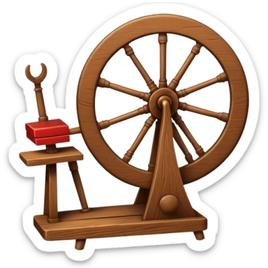 I want a traditional spinning wheel, with the wheel on the right or left and the flyer on the opposite. Shown from the side. sticker