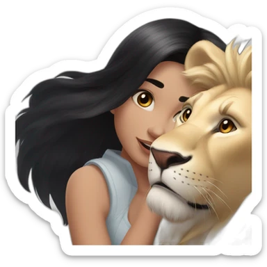 white skin and black straight hair and black eyes  Disney smile girl with a lion sticker