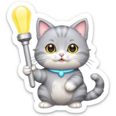 chibi cute gray cat holding a light stick happily sticker
