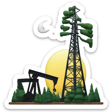 Pine trees with crescent moon and oil derrick sticker