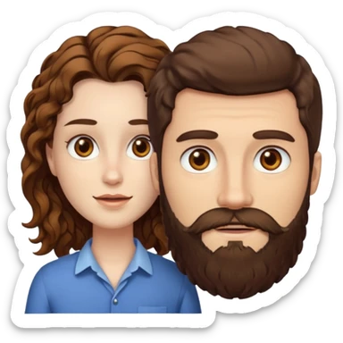 Criar Casal - Homem branco de cabelo liso e olhos marrom, com barba e mulher de pele branca cabelo cacheado marrom longo e olhos mel sticker