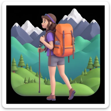 girl back packing mountains in background, close up pose sticker