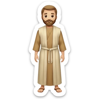 fullbody apostle Peter, classic emoji style, lighter colors, sleeveless shirt like in 'The Chosen', plain robes, full beard, standing, smiling sticker