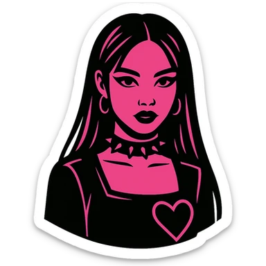 Blackpink-inspired goth icon, black and pink color scheme, edgy and stylish, graphic icon style sticker