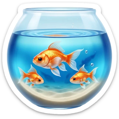 Hyperrealistic, ultra detailed, translucent fish bowl with very pale blue realistic water,  bright, vivid colored goldfish, swimming in the water, still life, upclose view. 4k hd quailty, 8000x8000px resolution. No emoji icons, no emoji faces  sticker