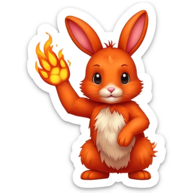 cute red bunny rabbit with fire paws and fiery appearance sticker