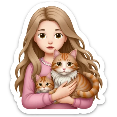 A long haired girl holding a long haired tabby in peony sticker
