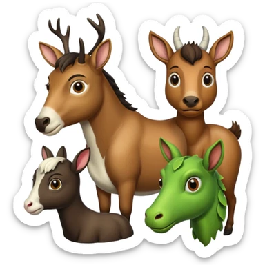 Plz make a perfect image of Deer horse bullfrog goat together  in one frame sticker