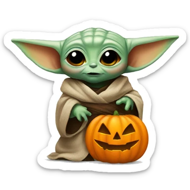 baby yoda and Halloween pumpkin sticker