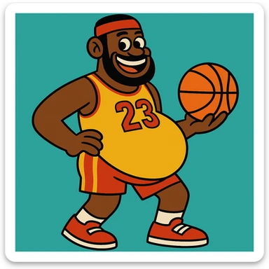 funny cartoon of a pregnant basketball player resembling LeBron James sticker