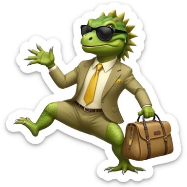 capitalist iguana banker godfather with black sunglasses breakdance with bag sticker