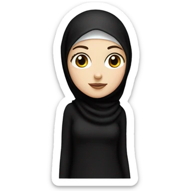 White girl with black eyes wear BLACK hijab and black undercap sticker