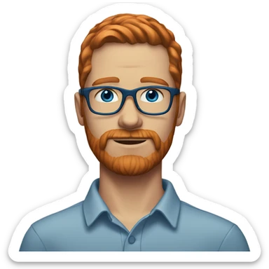 35 year old, male, red hair, pale, thick beard, blue eyes, white glasses sticker