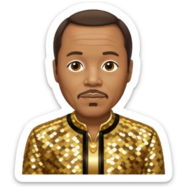 Quincy Jones with dark brown hair, gold sequin outfit  sticker