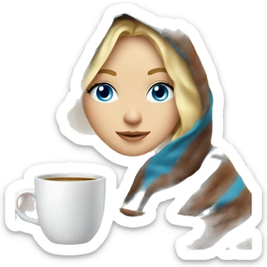 blonde girl inside a blanket sipping coffee blue eyes sticker