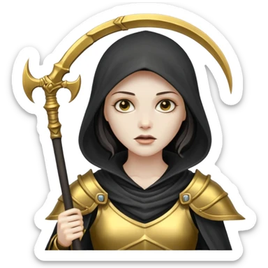 feminine grim reaper in a gold with scythe sticker